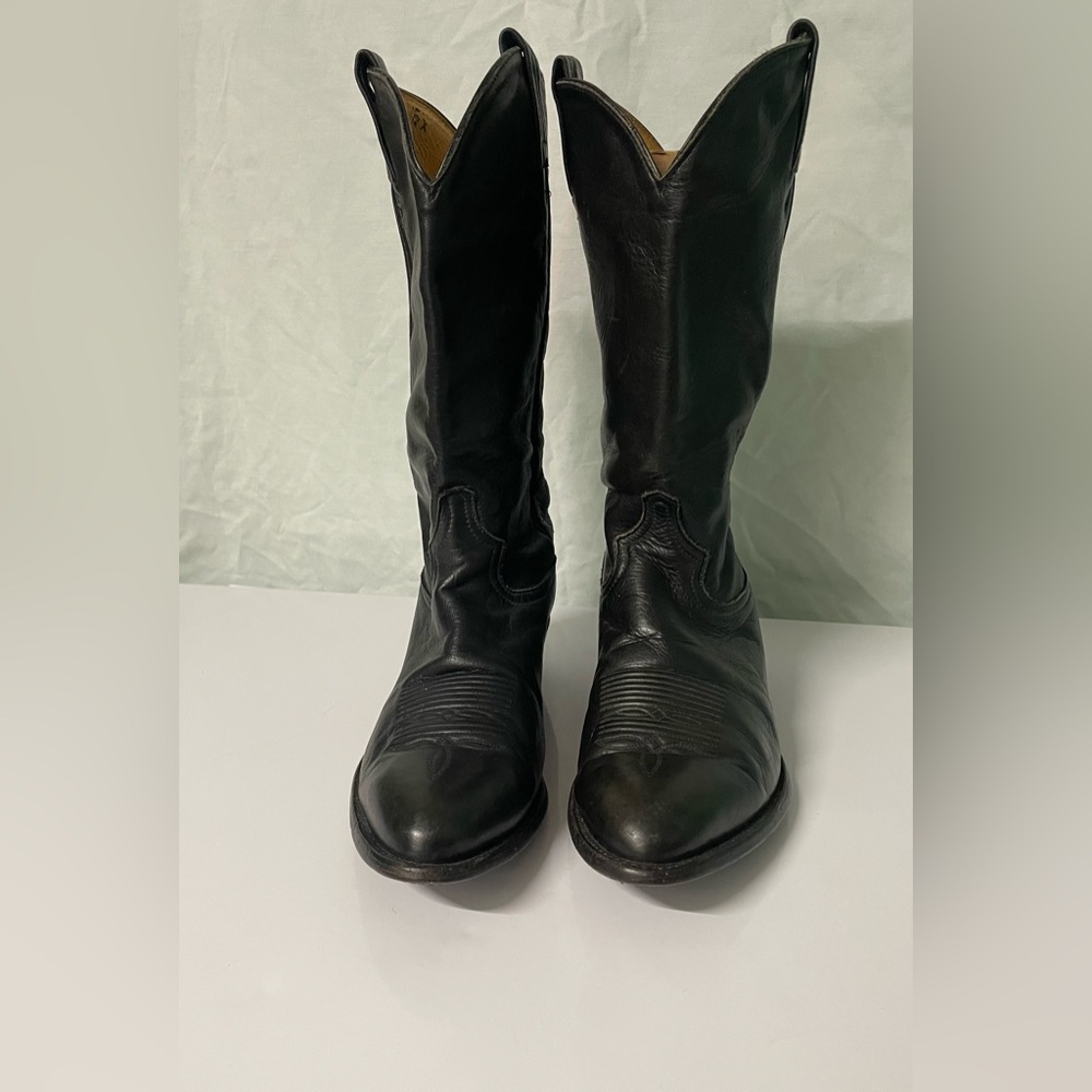 Tony Lama Black Tall Leather Western Boots